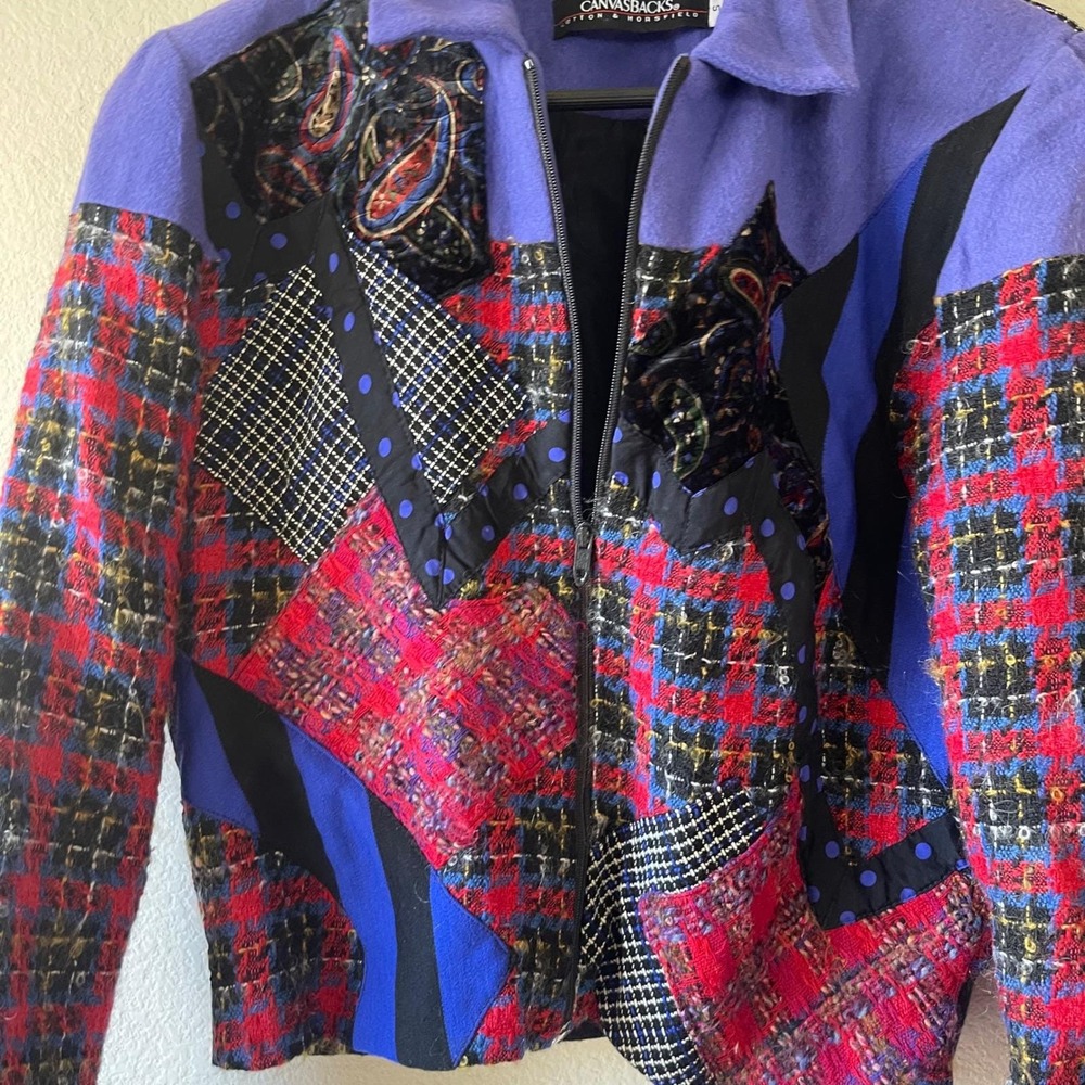 Vintage 80s 90s Patchwork Bomber Jacket Size Smal… - image 4